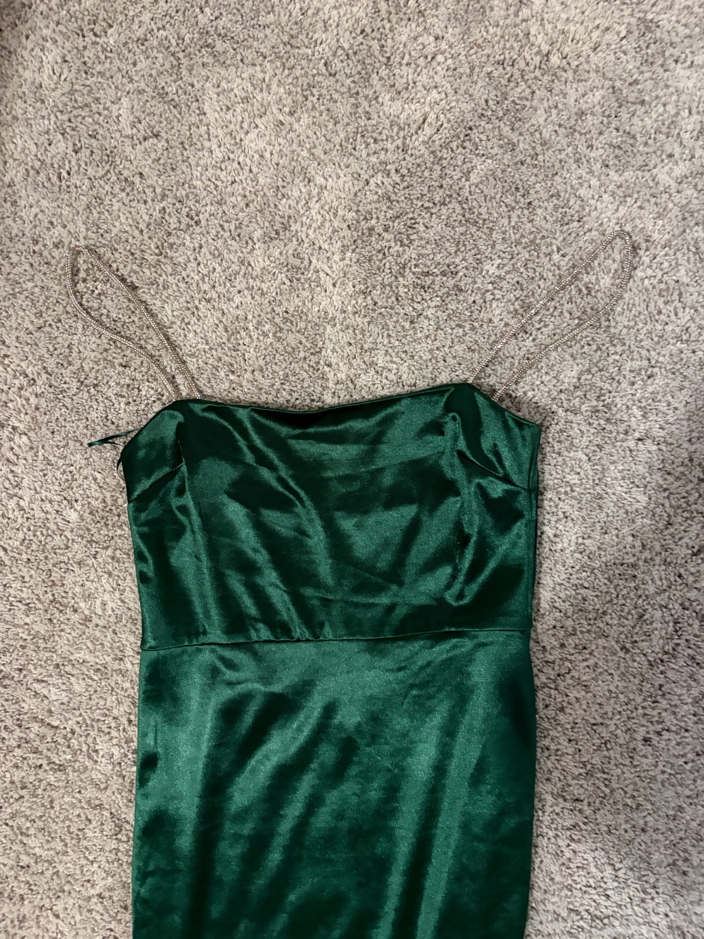 Windsor Satin Slip Dress with Rhinestone Straps - Emerald
